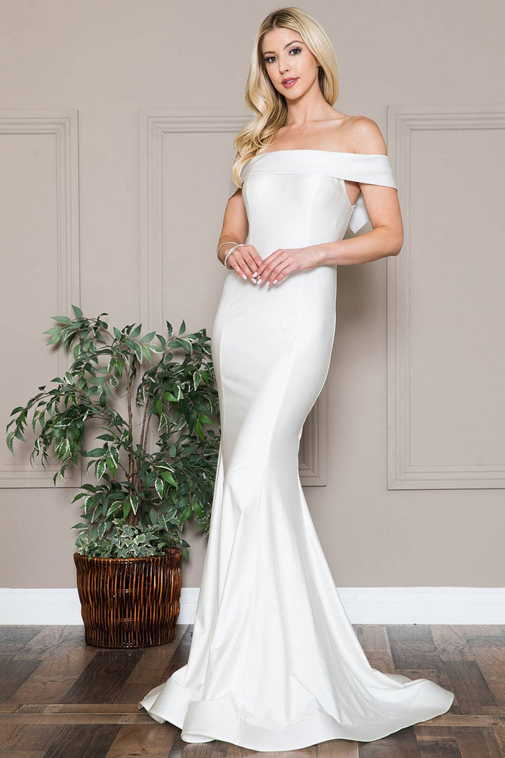 Off Shoulder Mermaid Fitted Long Evening & Wedding Dress AC373-Shangri-La Fashion