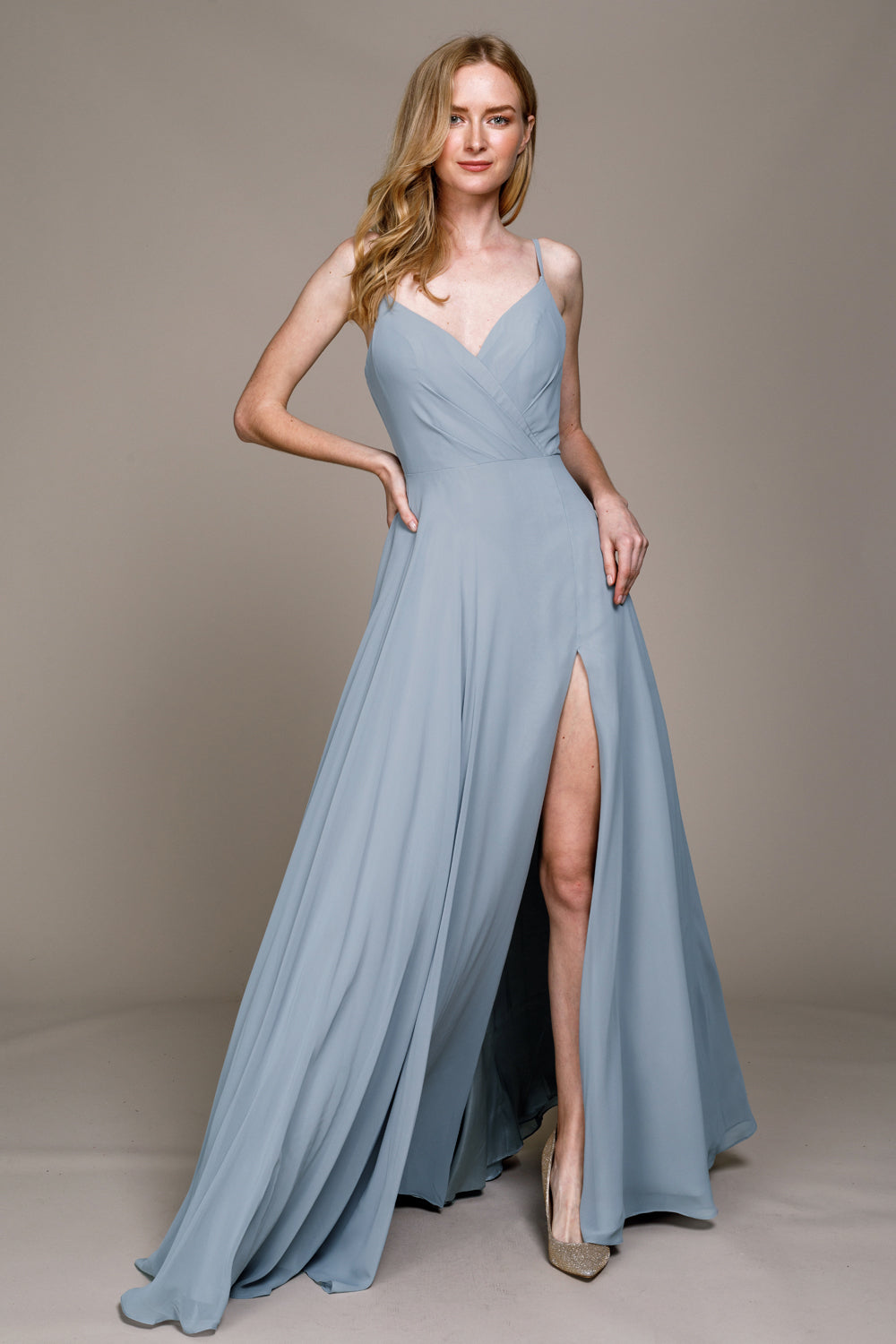 Classic Chiffon A-Line Adjustable Straps Zipper Back Long Prom Dress AC477-9