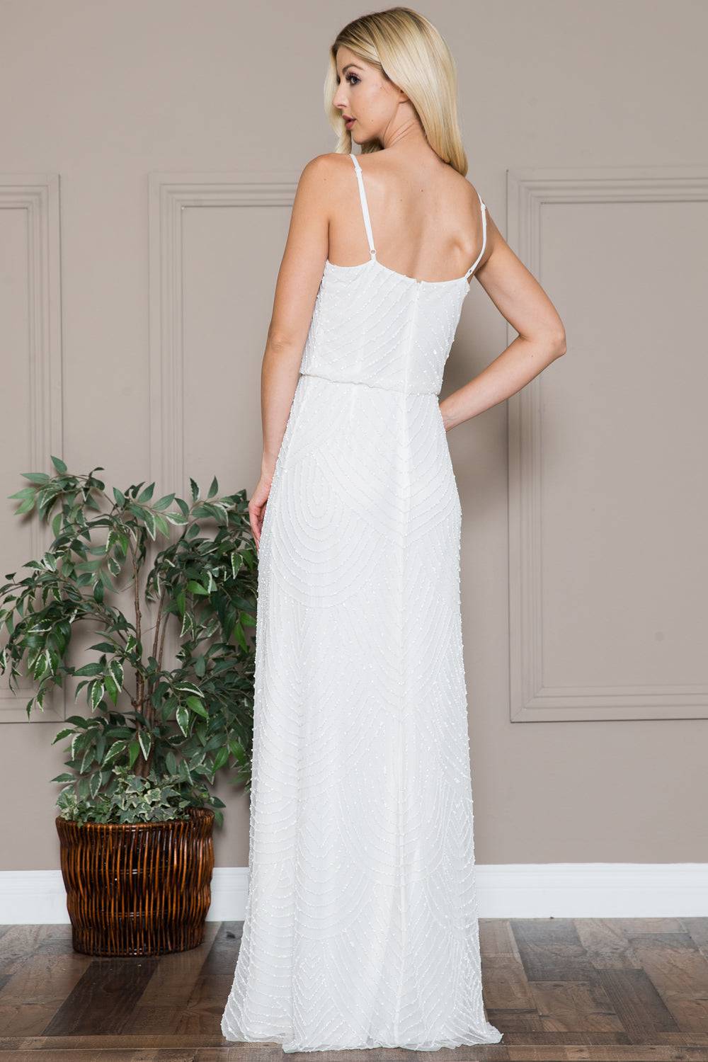 Open Back Embellished Sequin Chiffon Long Wedding Dress