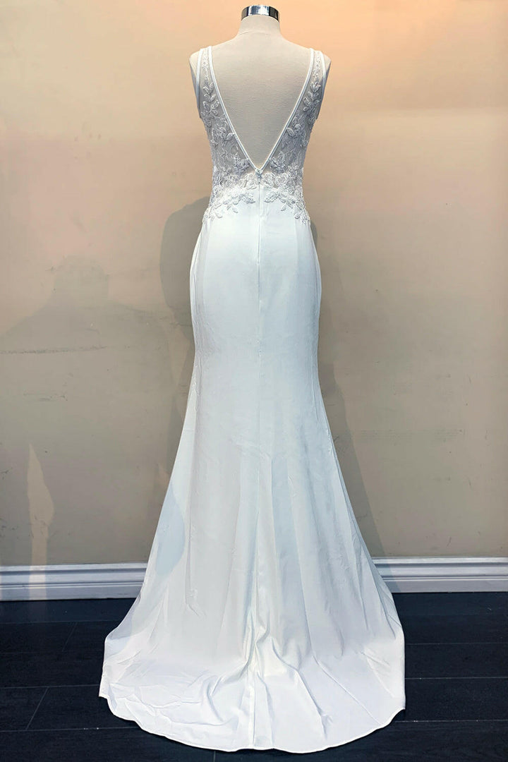 Open V-Back Illusion V-Neck Mermaid Long Wedding Dress AC5030-2