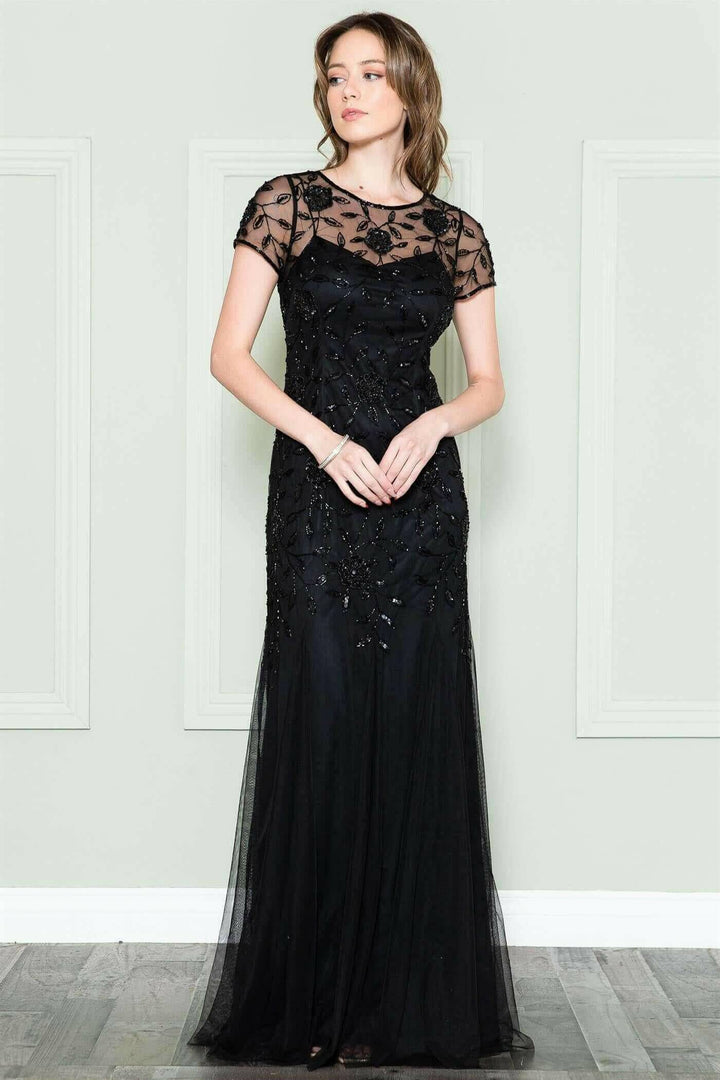 Embroidered Bodice Illusion Short Sleeves Long Mother Of The Bride Dress ACIN002 Sale-Shangri-La Fashion