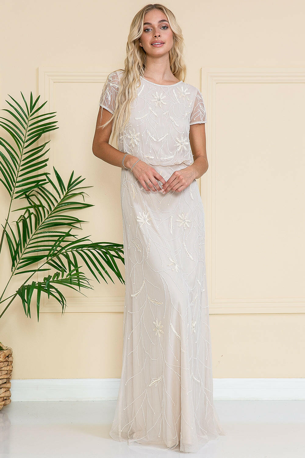 Short Sleeeves Glitter Embellished Long Mother Of The Bride Dress ACIN004 Sale-1