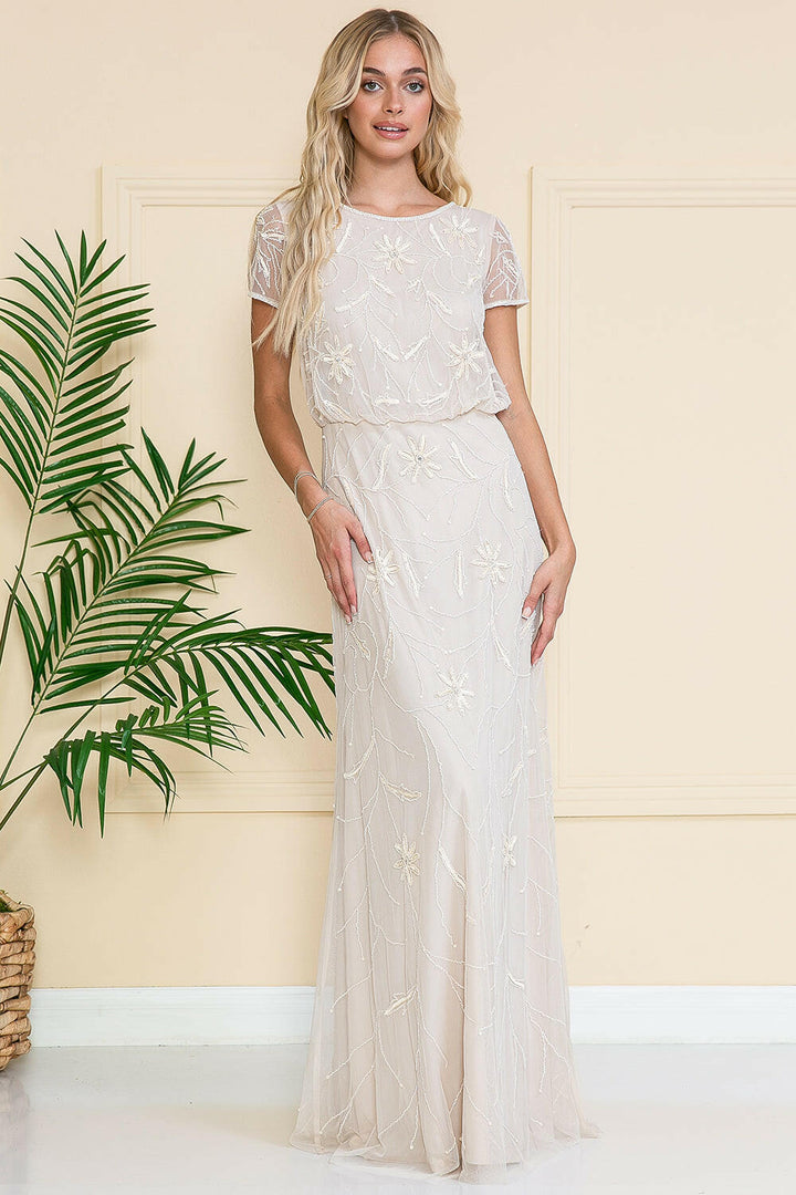Short Sleeeves Glitter Embellished Long Mother Of The Bride Dress ACIN004 Sale-0