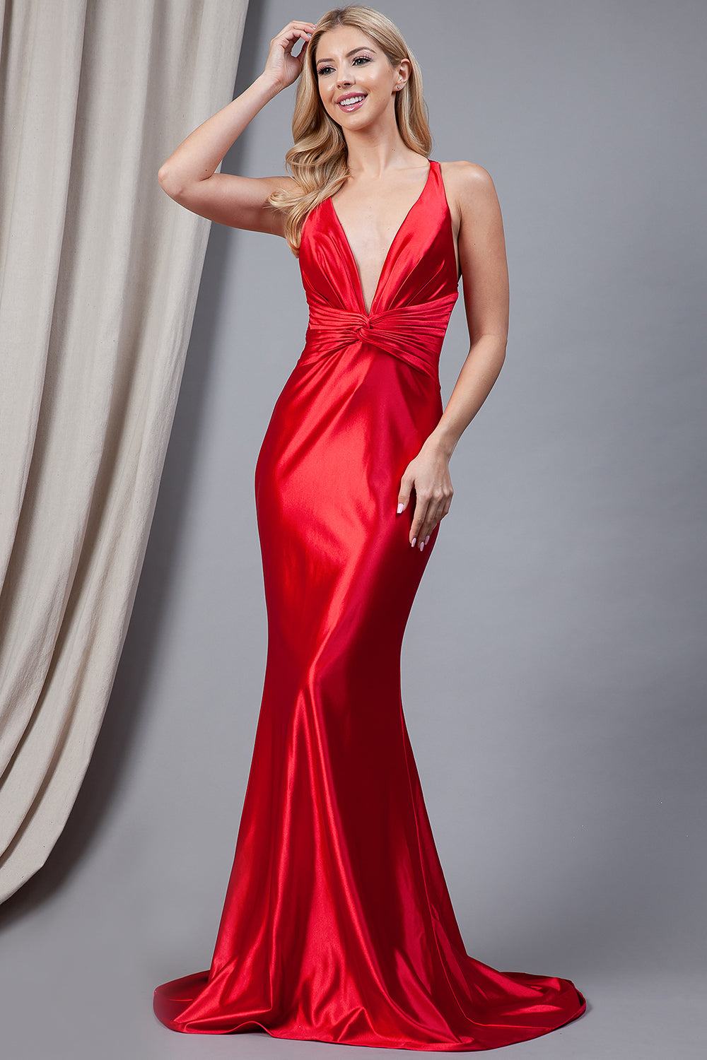 Satin Open Criss Cross Back Long Prom Dress AC5039-2