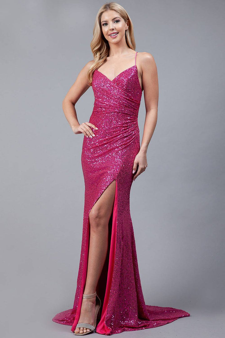 Spaghetti Strap Sequins Zipper Back Long Prom Dress