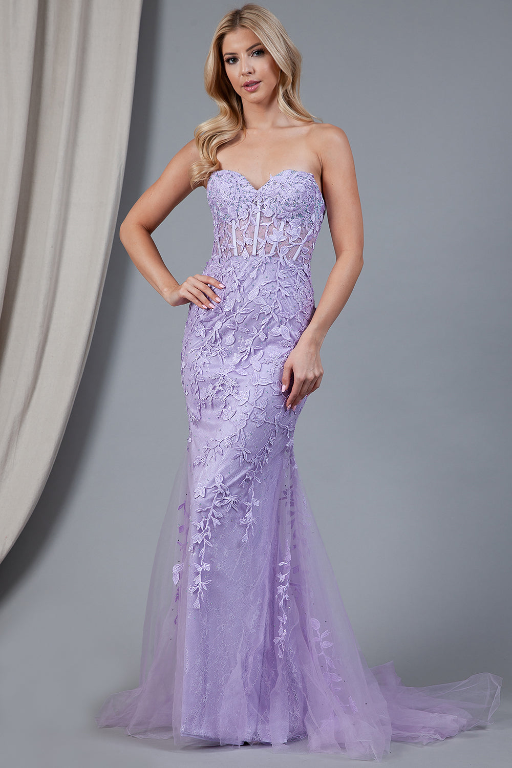 Mermaid Strapless Embroidered Lace Long Prom Dress AC7024-6