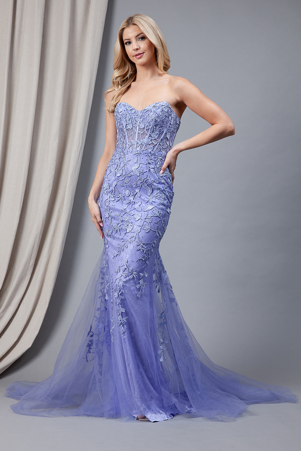 Mermaid Strapless Embroidered Lace Long Prom Dress AC7024-3