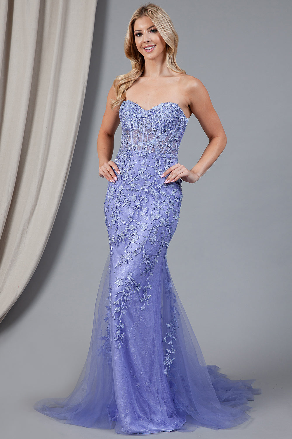 Mermaid Strapless Embroidered Lace Long Prom Dress AC7024-4