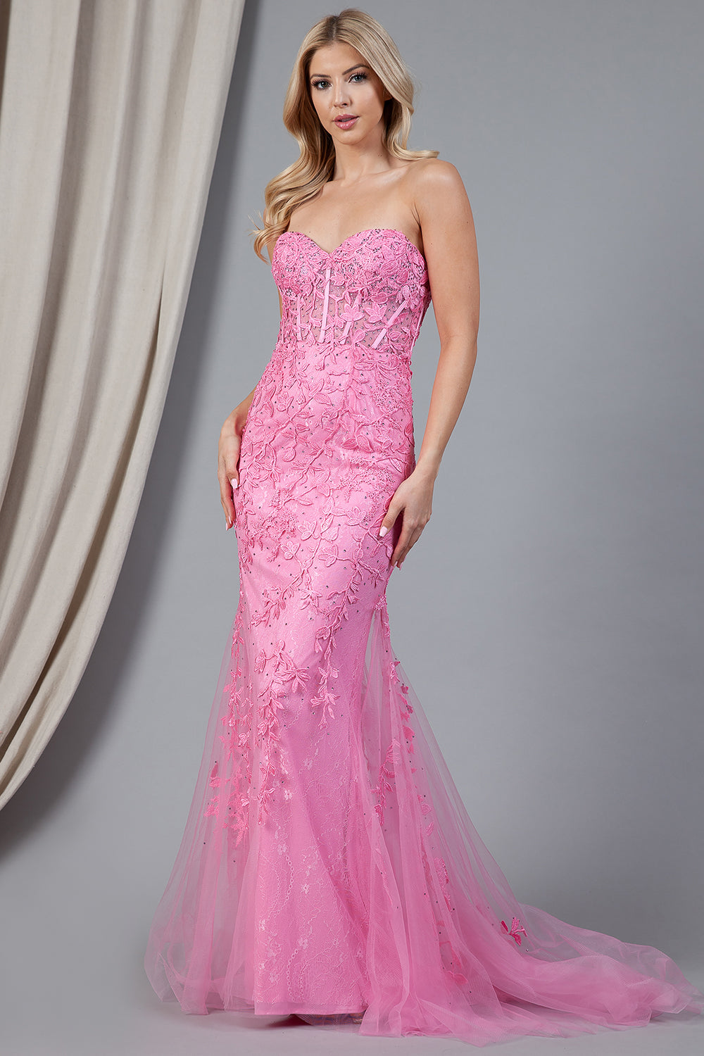 Mermaid Strapless Embroidered Lace Long Prom Dress AC7024-0