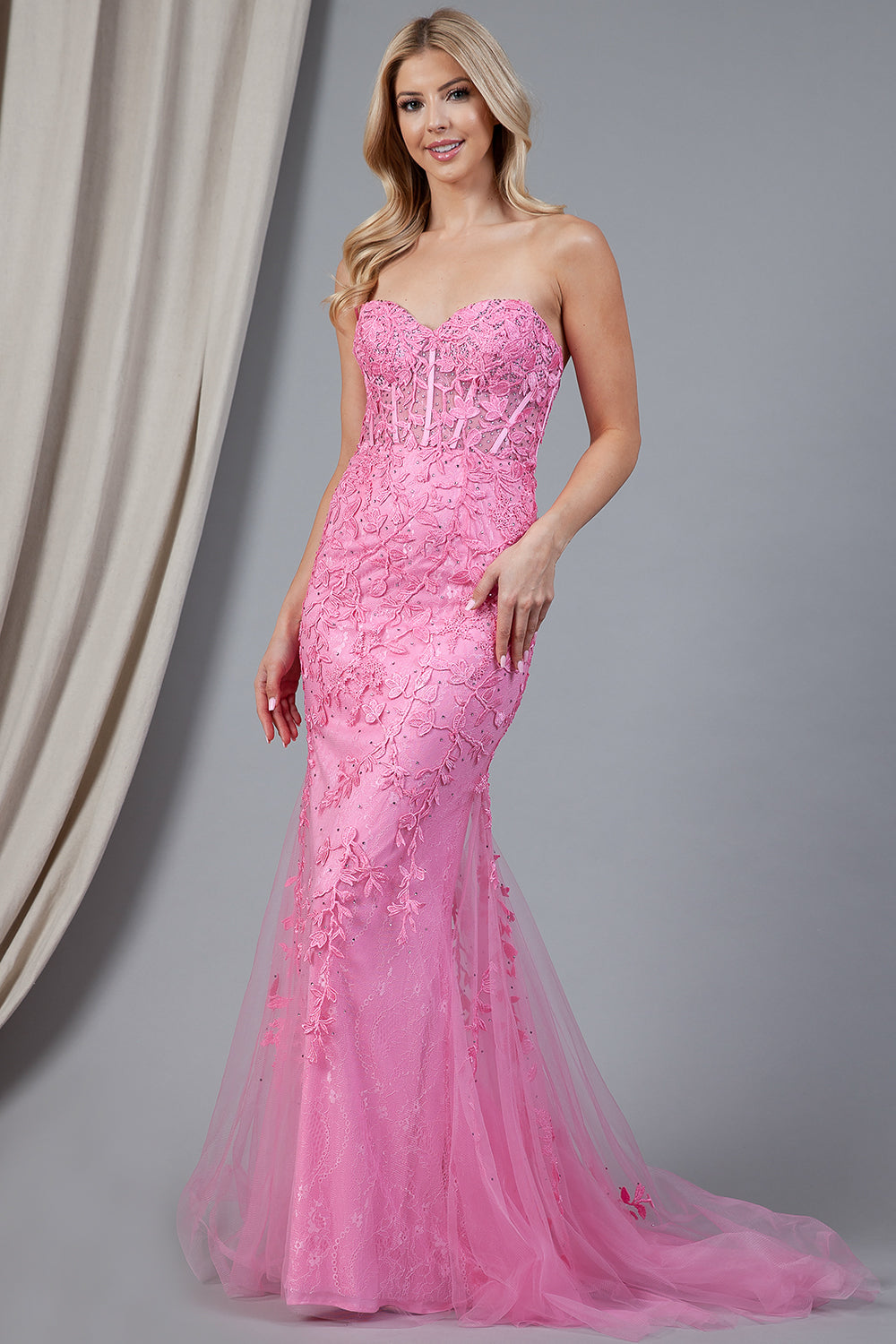 Mermaid Strapless Embroidered Lace Long Prom Dress AC7024-1