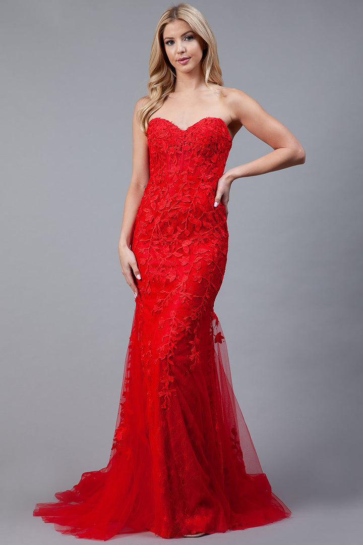 Mermaid Strapless Embroidered Lace Long Prom Dress AC7024-7