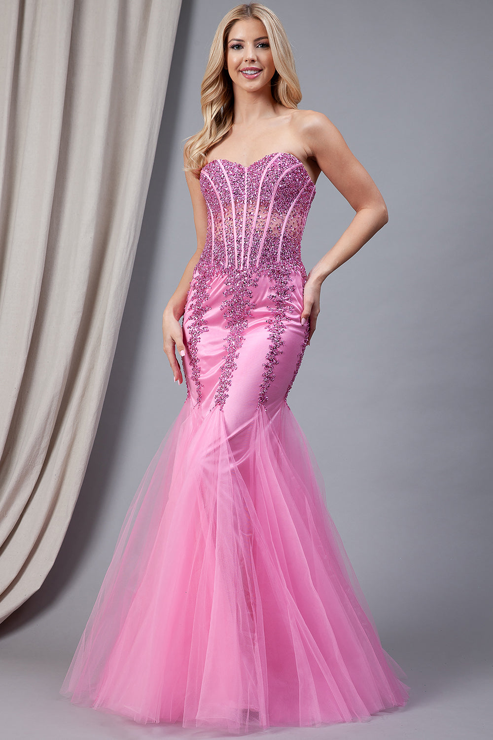 Strapless Sweetheart Embroidered Bodice Mermaid Long Wedding & Evening Dress AC774-3