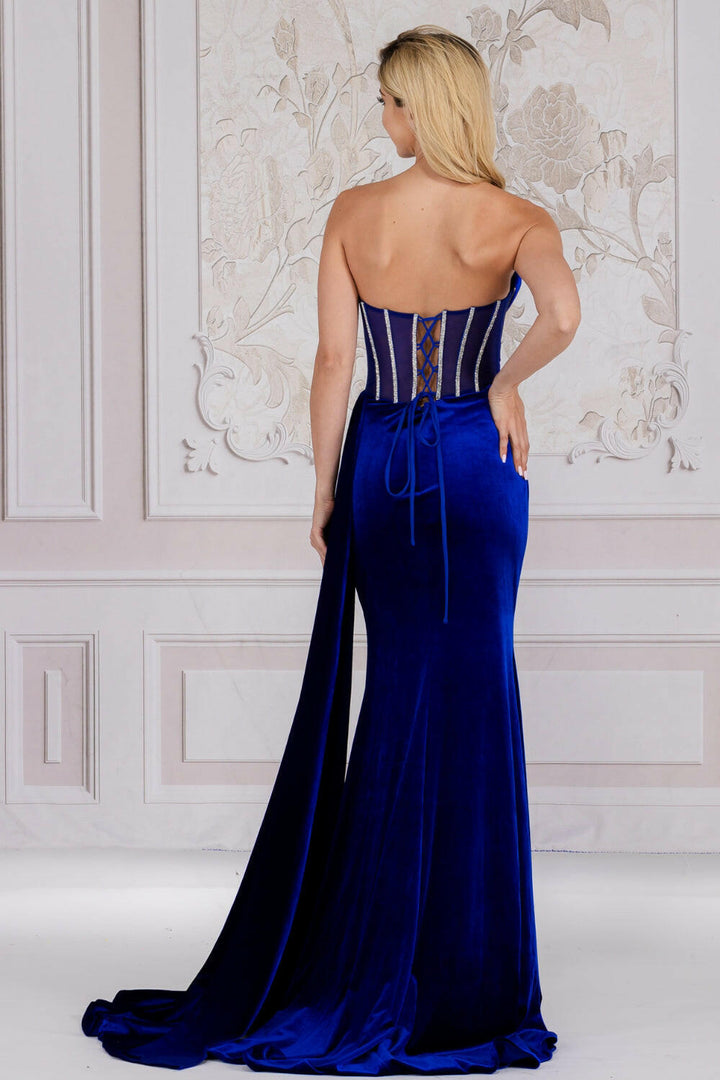 Strapless Embellished Jewel Side Slit Mermaid Long Prom Dress AC5051-1