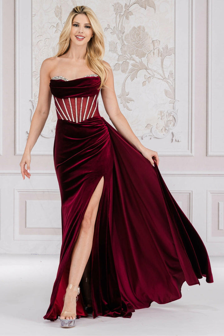 Strapless Embellished Jewel Side Slit Mermaid Long Prom Dress AC5051-3