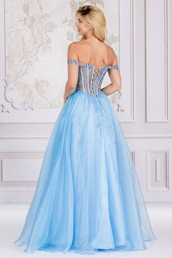 Off Shoulder Sheer Embellished Bodice A-Line Long Prom Dress AC7040