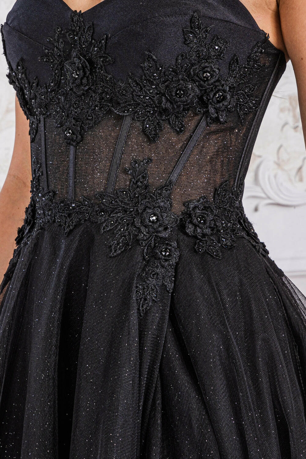Strapless Embroidered Bodice Side SlitTulle Skirt Long Prom Dress AC7042-2