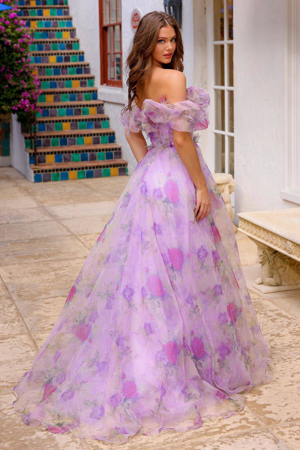 Off Shoulder A-Line Sweetheart Floral Design Long Prom Dress ACAG0103