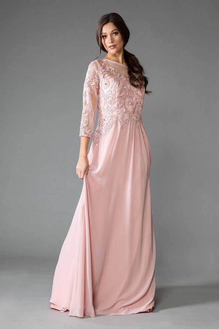 Sheer Sleeves Embroidered Lace Bodice Long Mother Of The Bride Dress AC7043-3