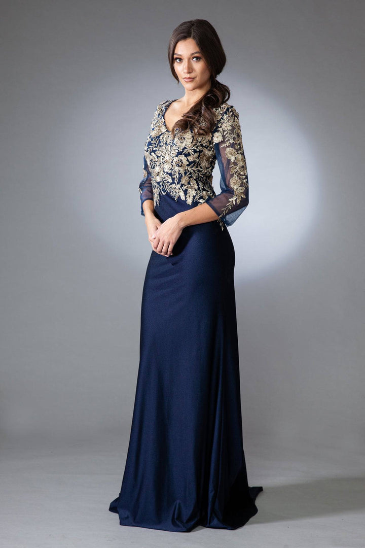 Open V-Back Mermaid Long Sleeves Long Mother Of The Bride Dress AC7039