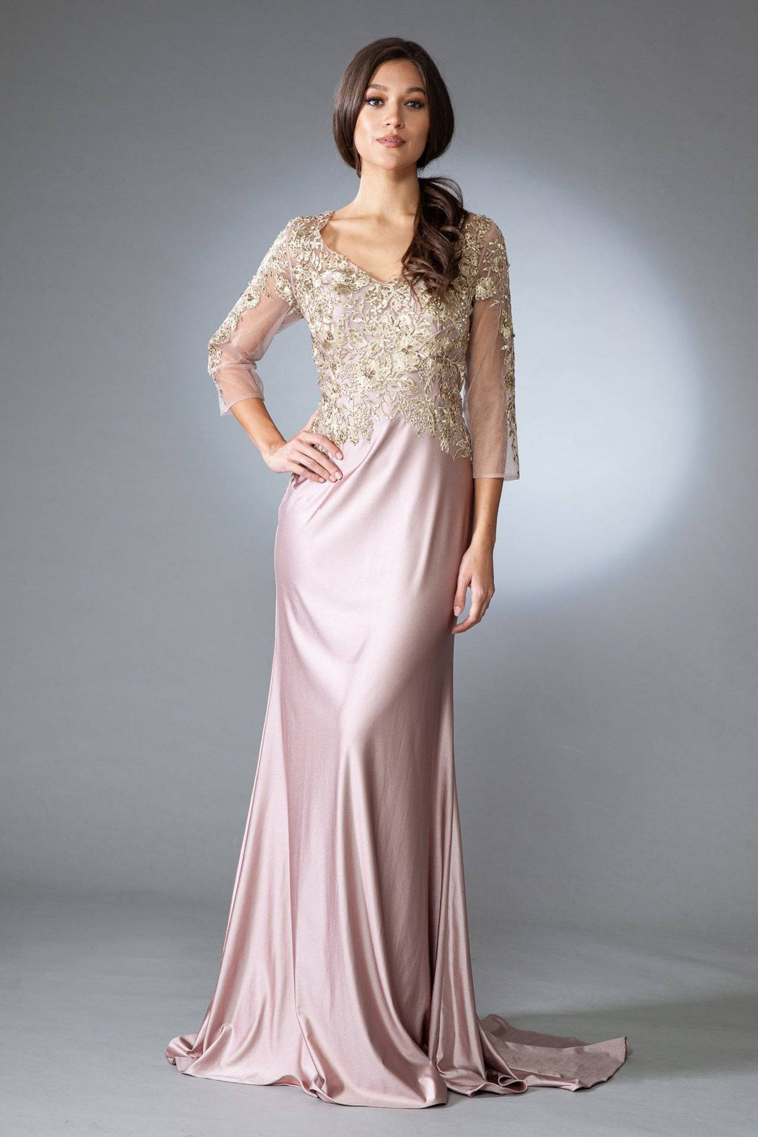 Open V-Back Mermaid Long Sleeves Long Mother Of The Bride Dress AC7039