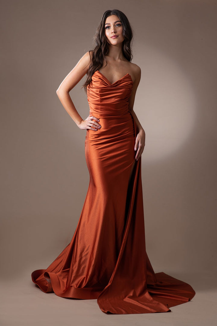 Cowl Neck Side Slit Spaghetti Straps Fitted Long Prom Dress AC3013-8