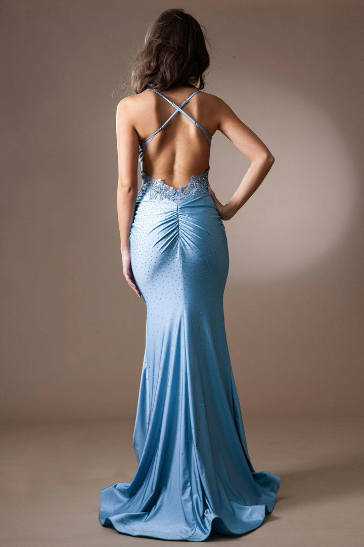 Open Back Embroidered Bodice Trumpet Long Prom Dress ACTM1018-1