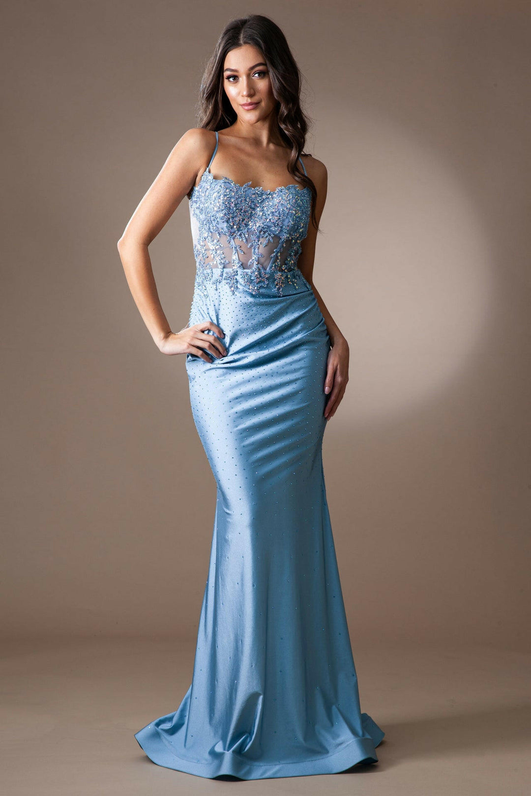 Open Back Embroidered Bodice Trumpet Long Prom Dress ACTM1018-4