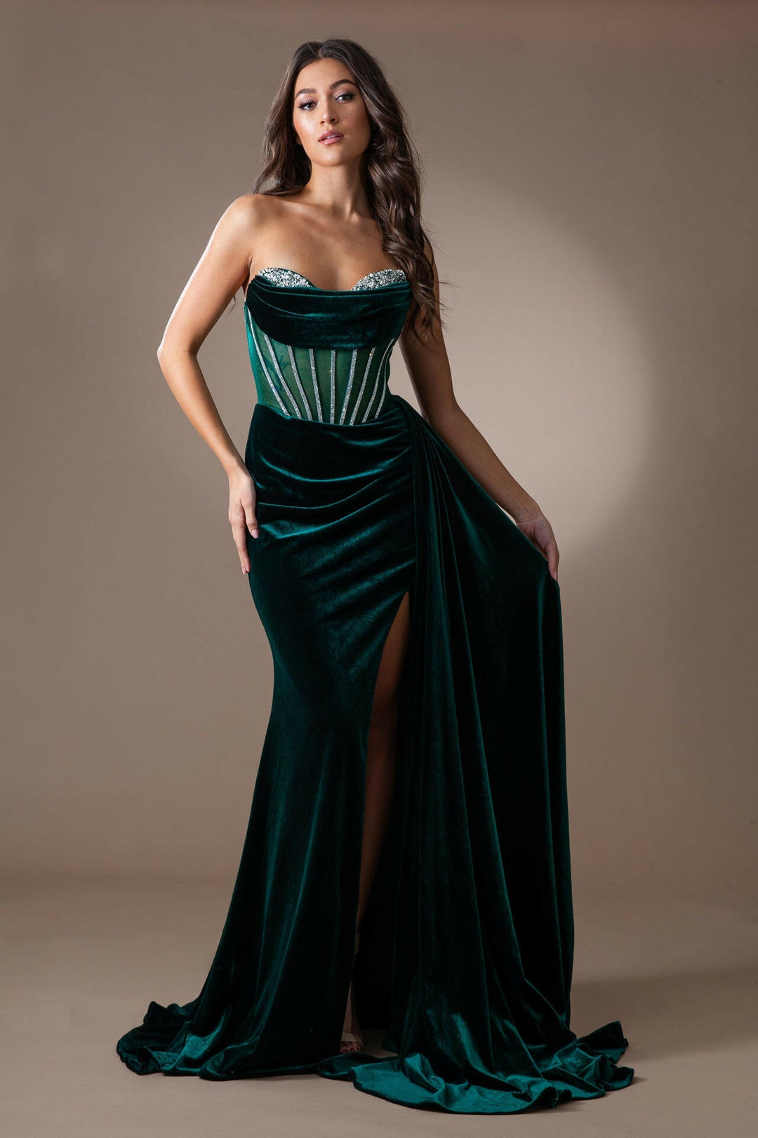 Strapless Embellished Jewel Side Slit Mermaid Long Prom Dress AC5051-7