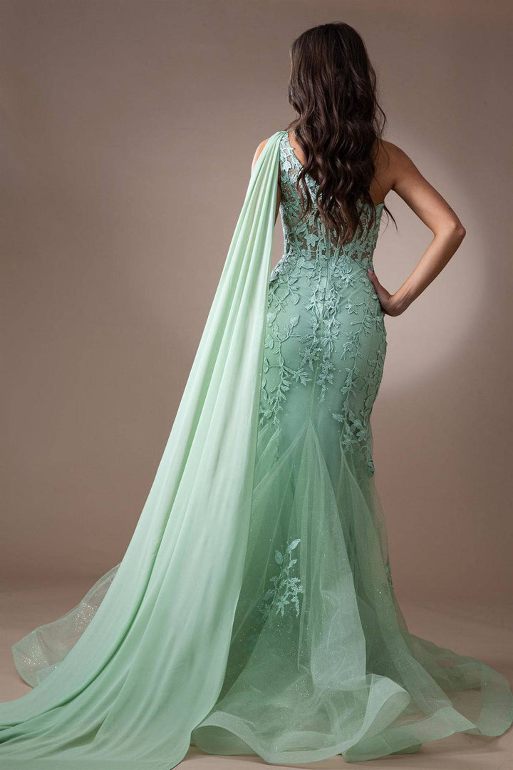 One Shoulder Embroidered Lace Mermaid Long Prom Dress AC7048