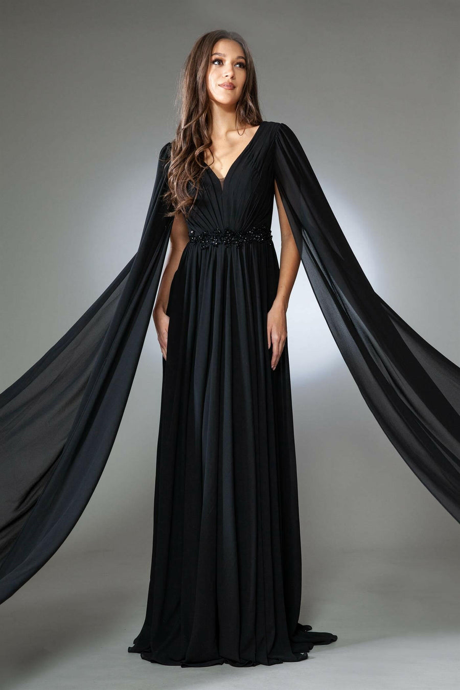 V-Neck Open V-Back Chiffon Long Mother Of The Bride Dress ACAC0011-0