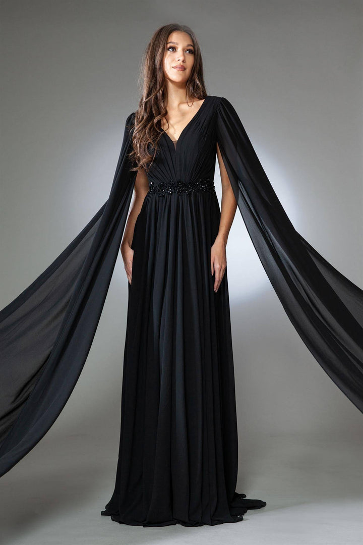 V-Neck Open V-Back Chiffon Long Mother Of The Bride Dress ACAC0011