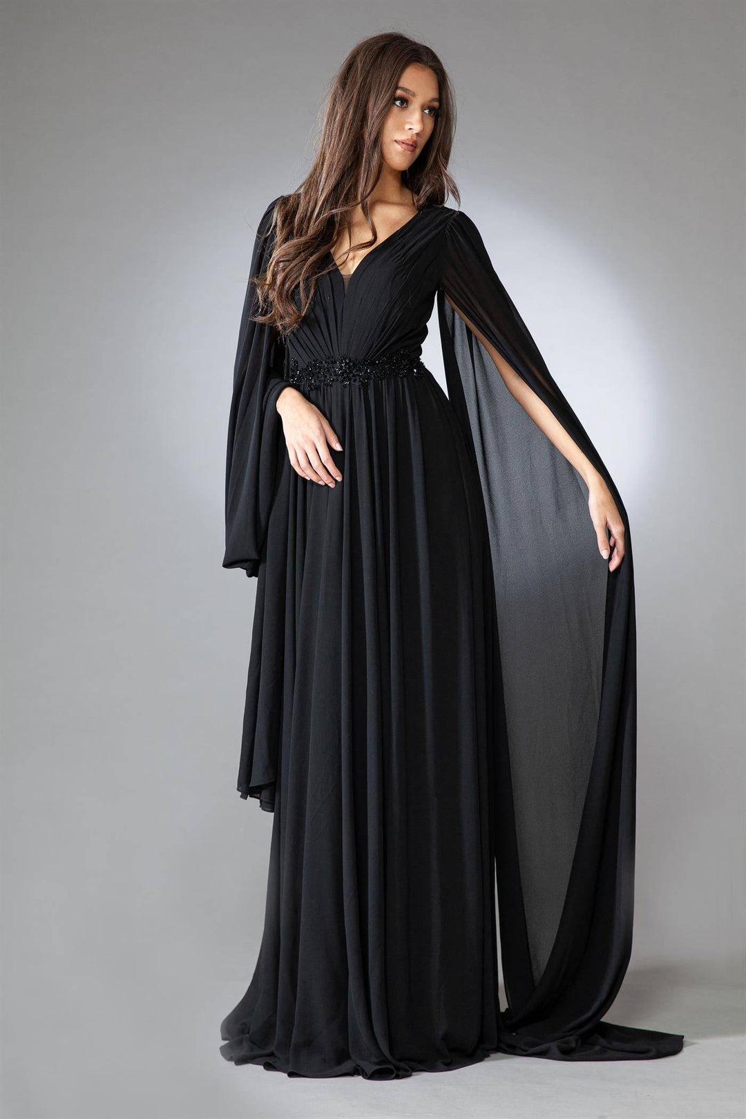 V-Neck Open V-Back Chiffon Long Mother Of The Bride Dress ACAC0011