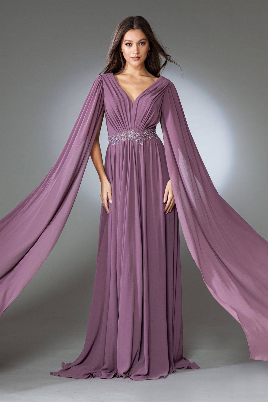 V-Neck Open V-Back Chiffon Long Mother Of The Bride Dress ACAC0011