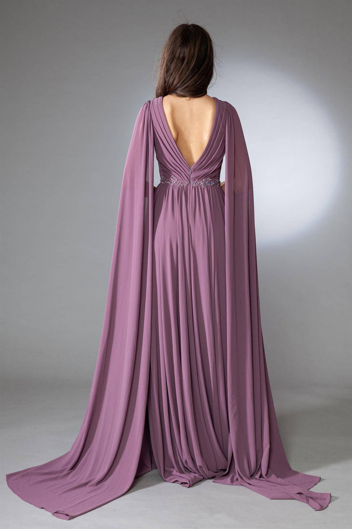 V-Neck Open V-Back Chiffon Long Mother Of The Bride Dress ACAC0011