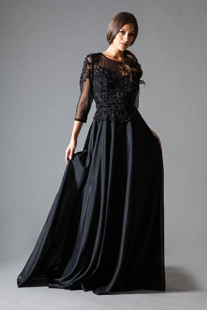 Embroidered Bodice Sheer Back Long Mother Of The Bride Dress AC7041