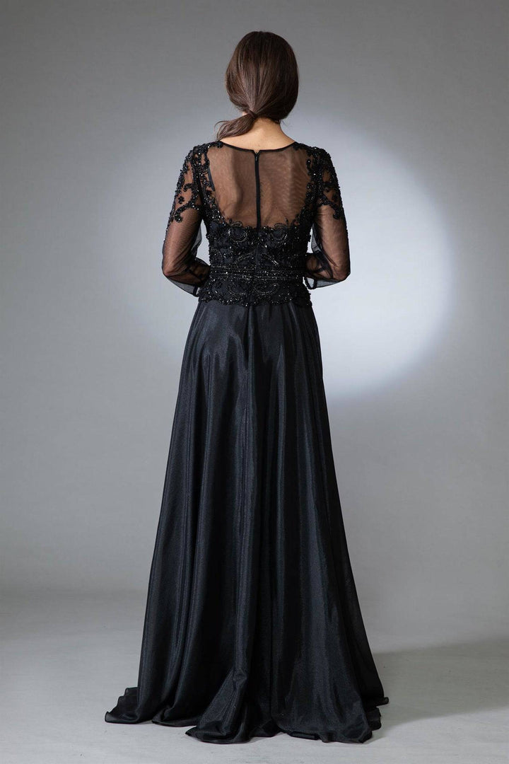 Embroidered Bodice Sheer Back Long Mother Of The Bride Dress AC7041