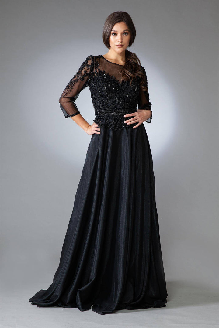 Embroidered Bodice Sheer Back Long Mother Of The Bride Dress AC7041