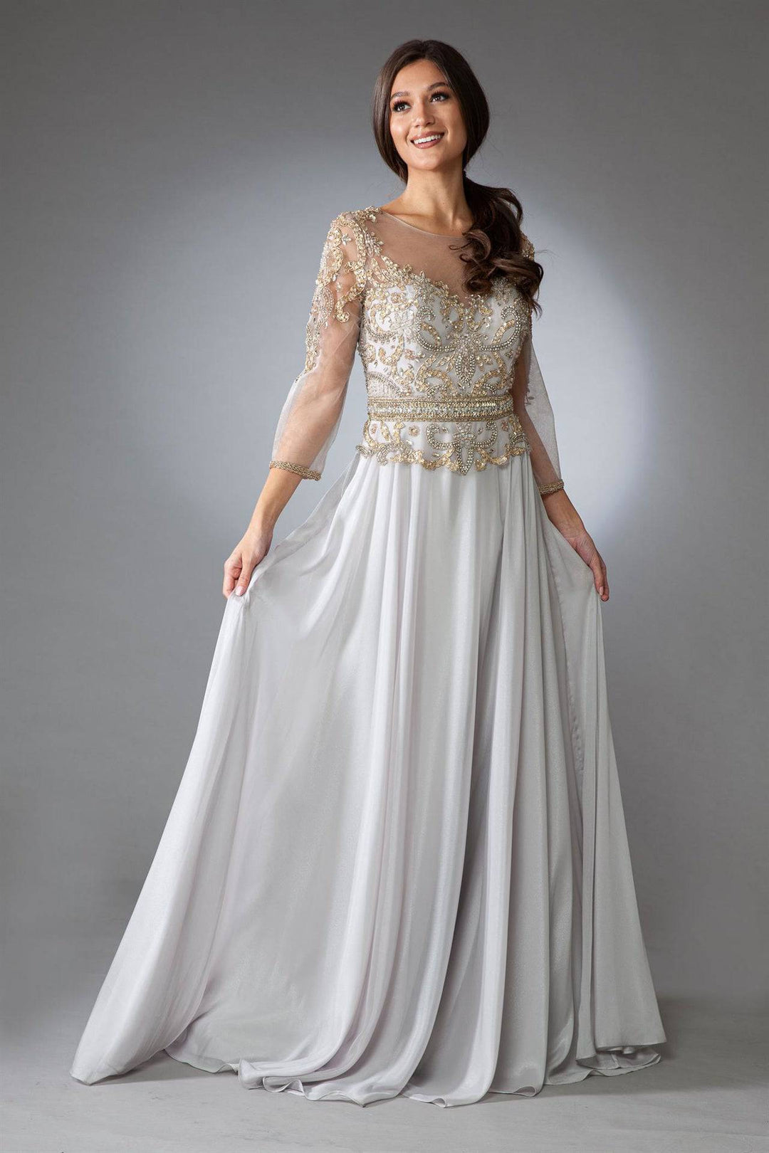 Embroidered Bodice Sheer Back Long Mother Of The Bride Dress AC7041