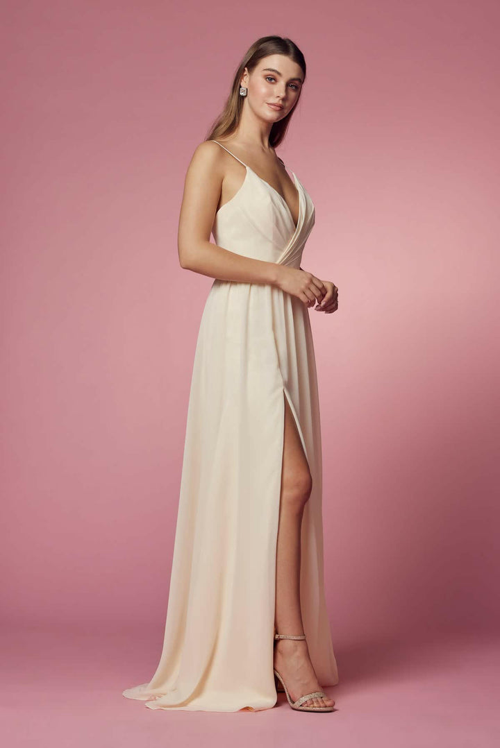 V-Neck Chiffon Slip Skirt Long Bridesmaid Dress NXR275-3