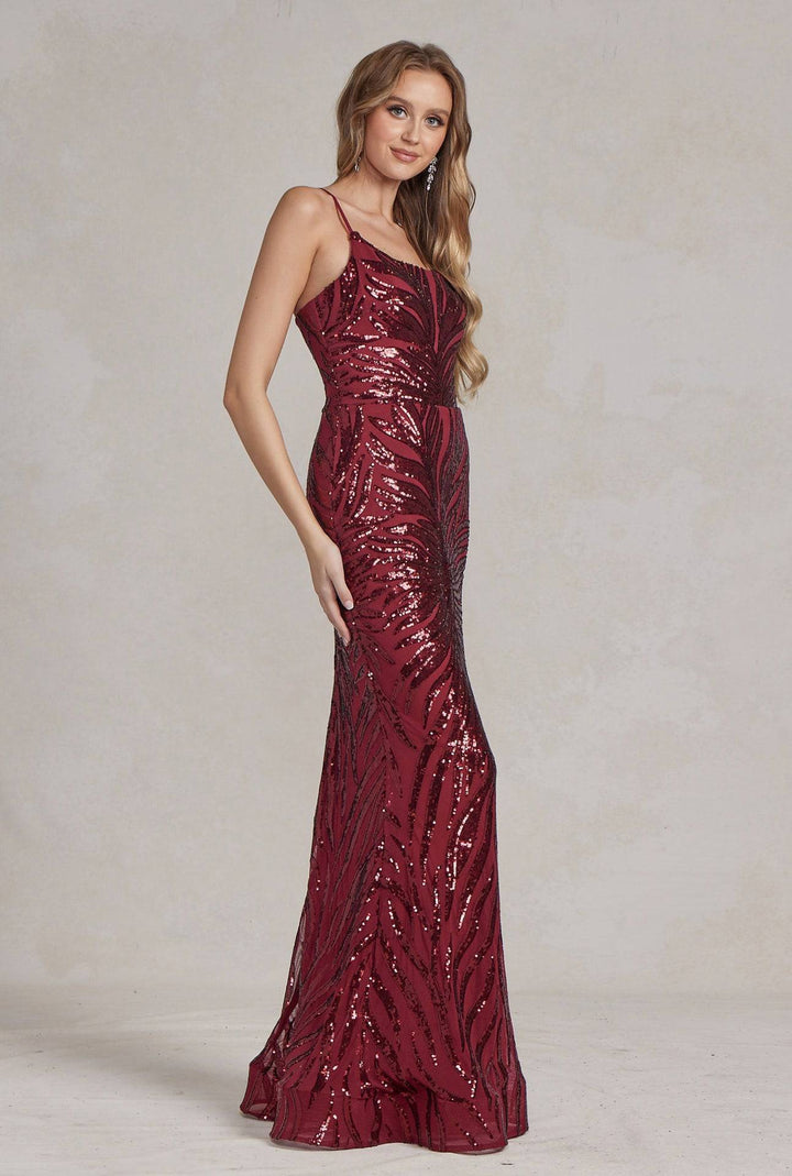 Mermaid Embroidered Sequins One Shoulder Long Evening Dress NXR1204