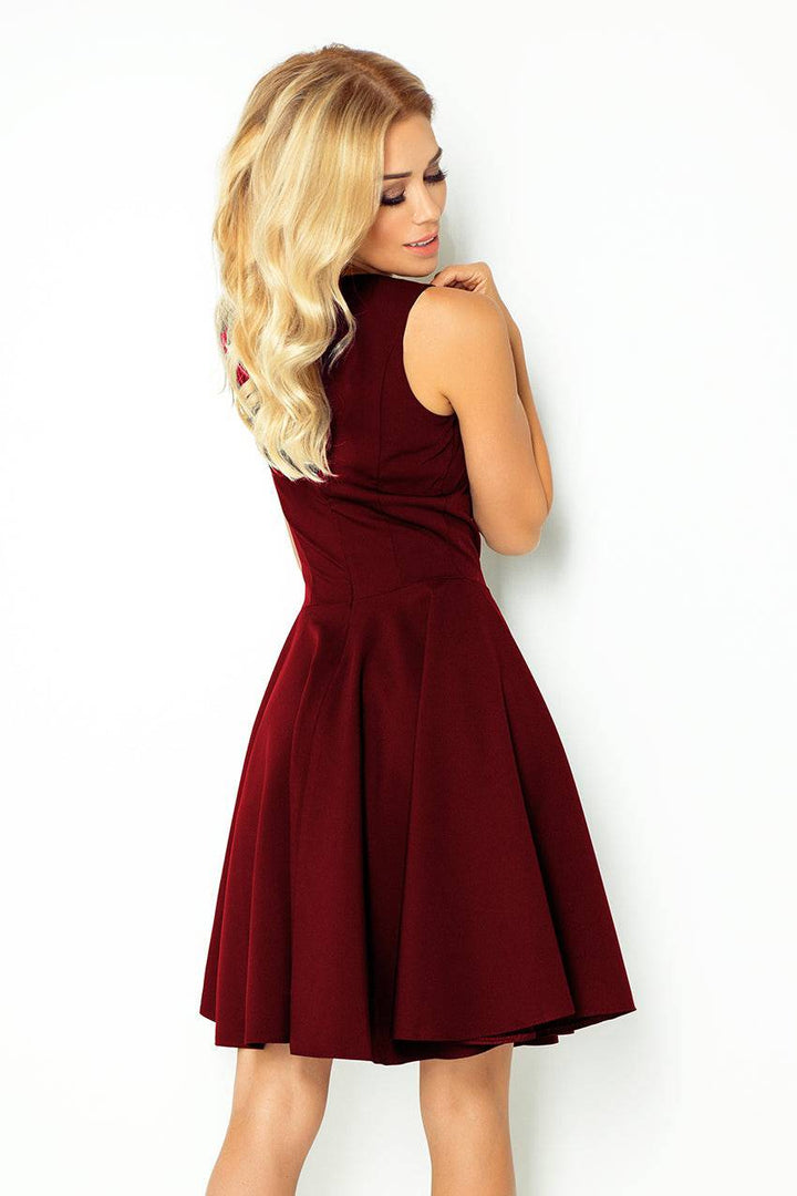 Numoco 114-11 Flared dress - heart-shaped neckline - Burgundy color-Shangri-La Fashion