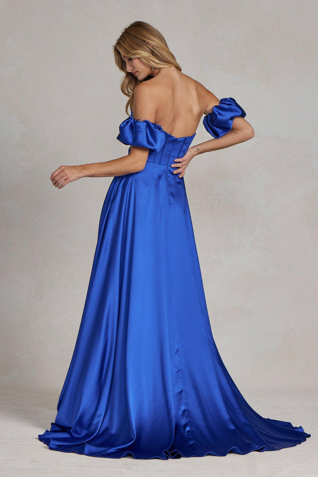 Off Shoulder Sweetheart Satin Side Slit Long Prom Dress NXK1122-4