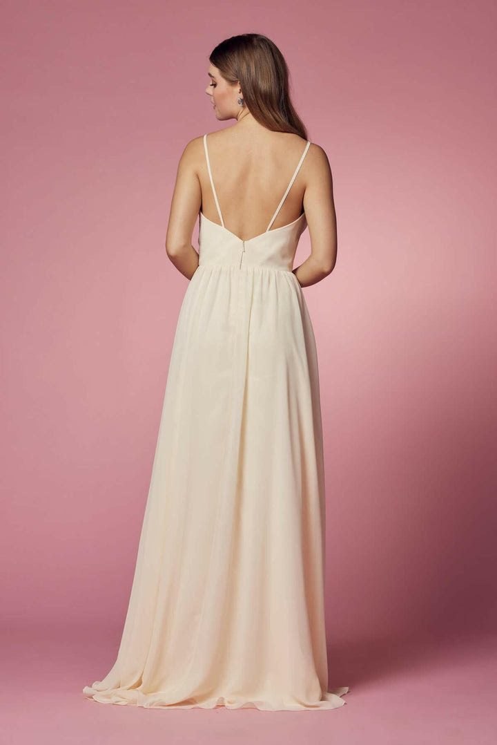 V-Neck Chiffon Slip Skirt Long Bridesmaid Dress NXR275-4