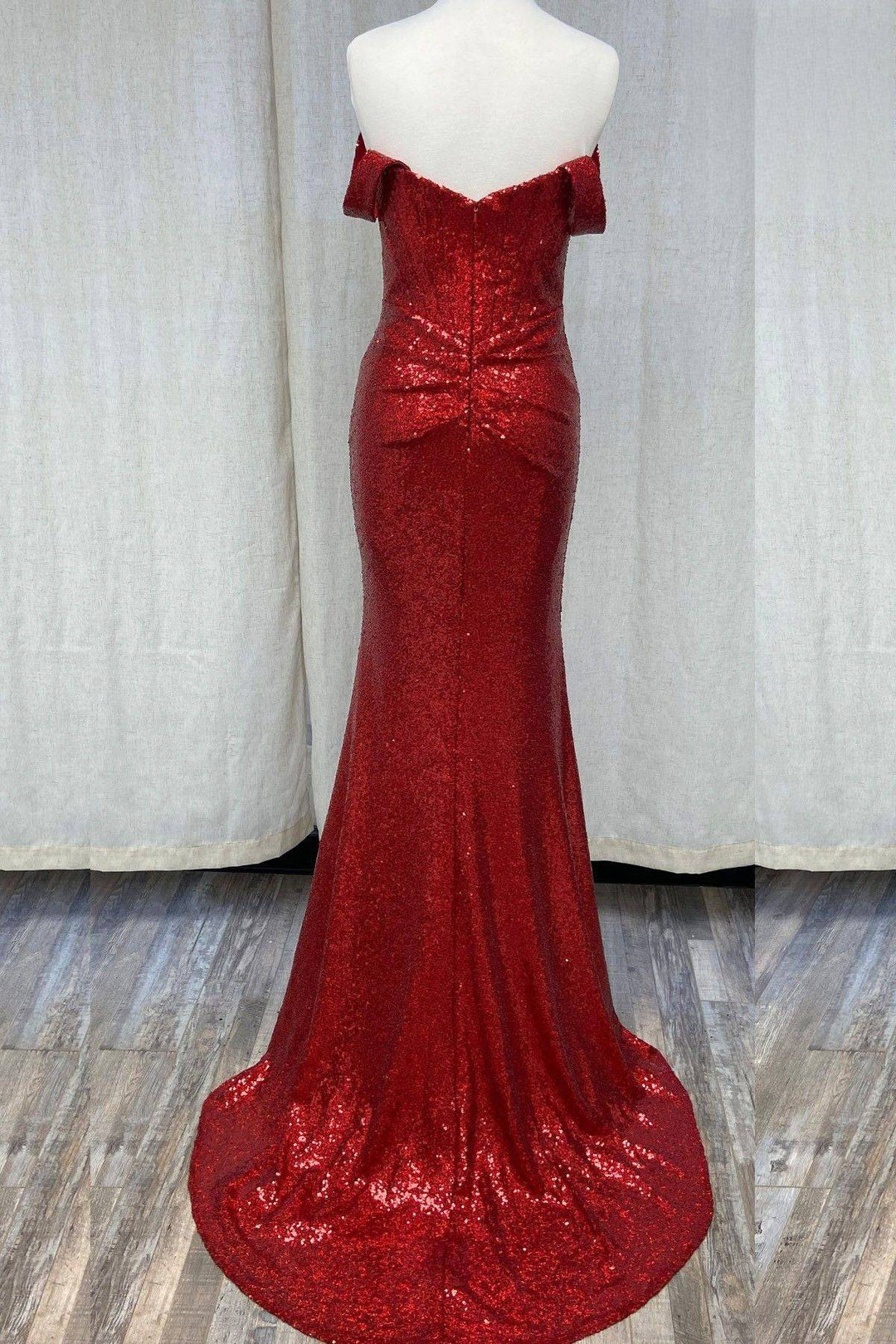 Off Shoulder Embroidered Sequins Open Back Long Prom Dress NXR1203