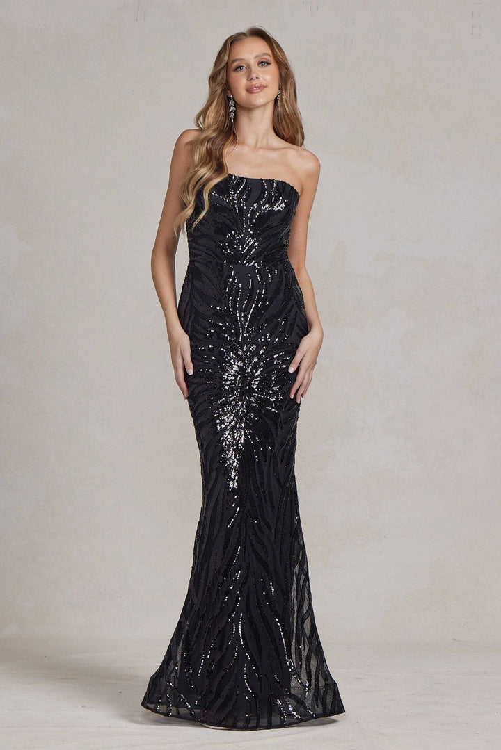 Mermaid Embroidered Sequins One Shoulder Long Evening Dress NXR1204