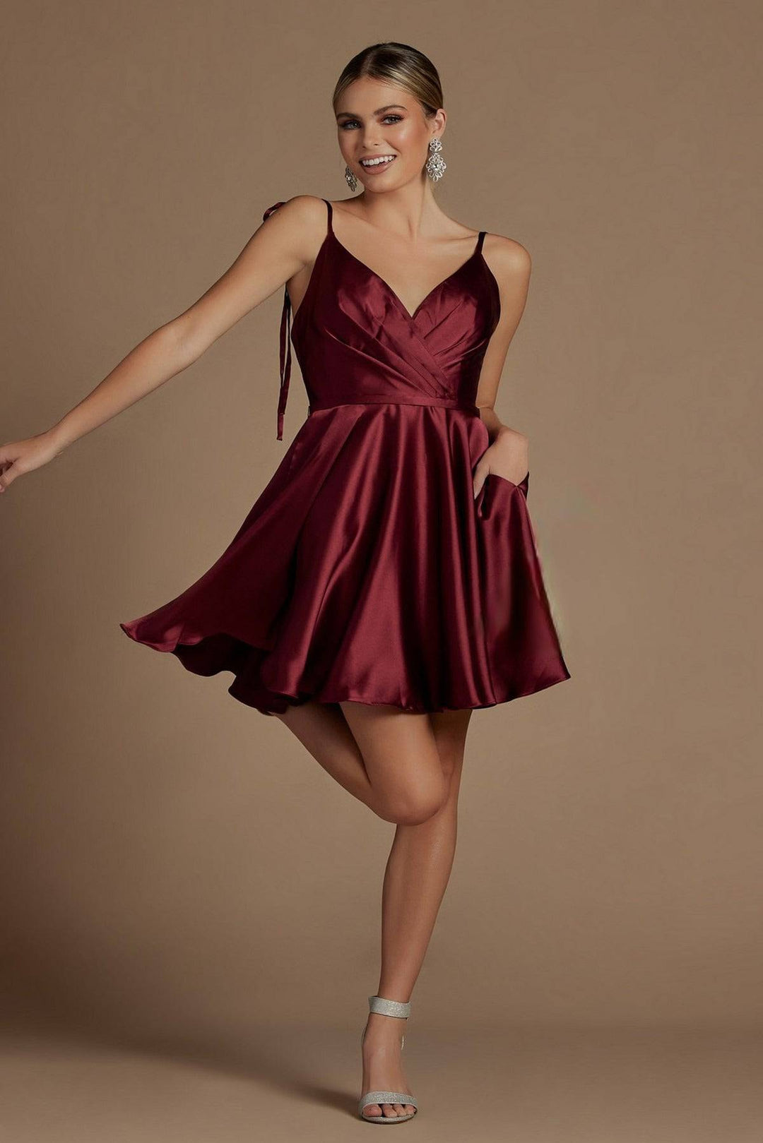 Open Back Satin Fit Short Homecoming & Cocktail Dress