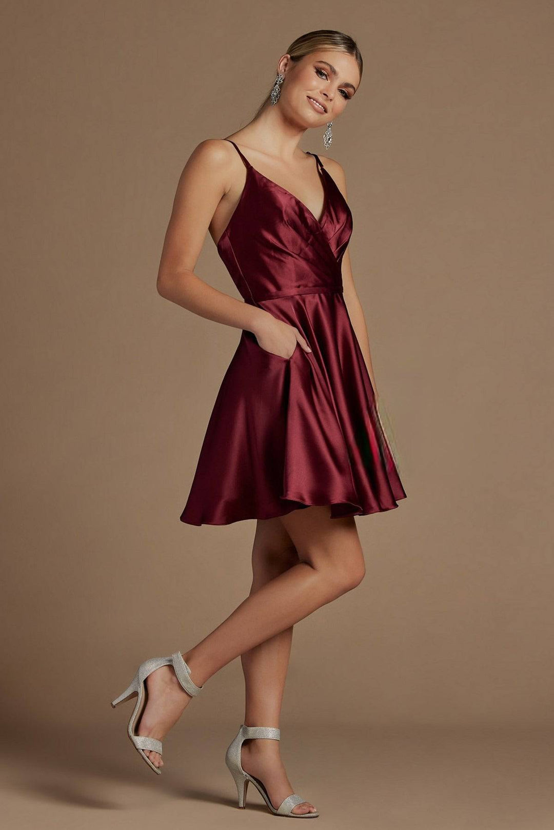 Open Back Satin Fit Short Homecoming & Cocktail Dress