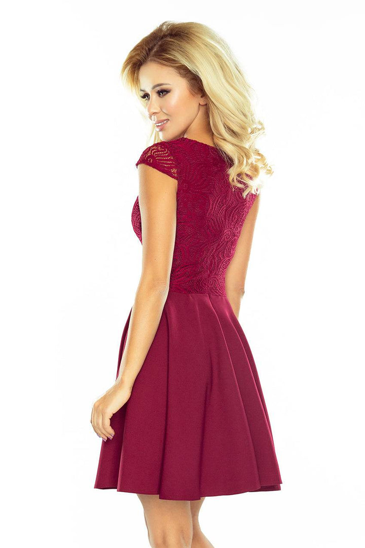 Numoco Dress MARTA with lace - Burgundy color 157-3-Shangri-La Fashion