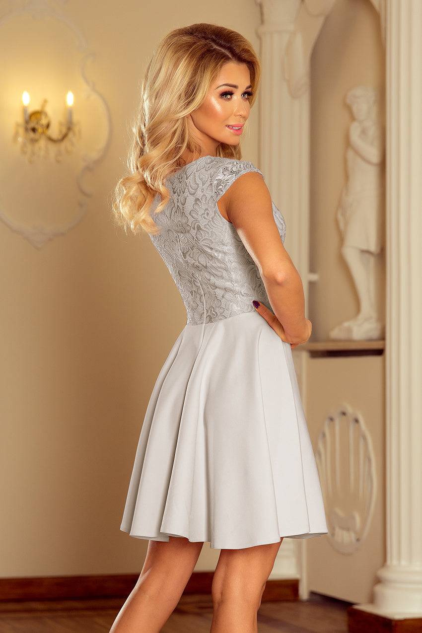 Numoco 157-6 Dress MARTA with lace - light grey-Shangri-La Fashion