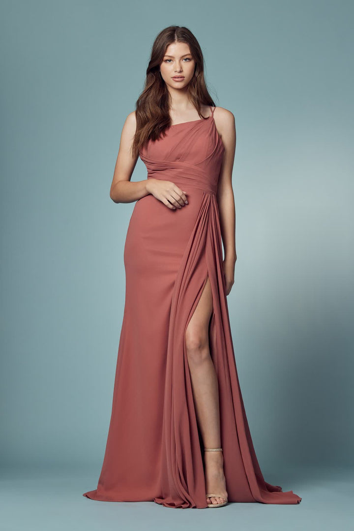 High Slit One Shoulder Long Bridesmaid & Evening Dress NXE1005